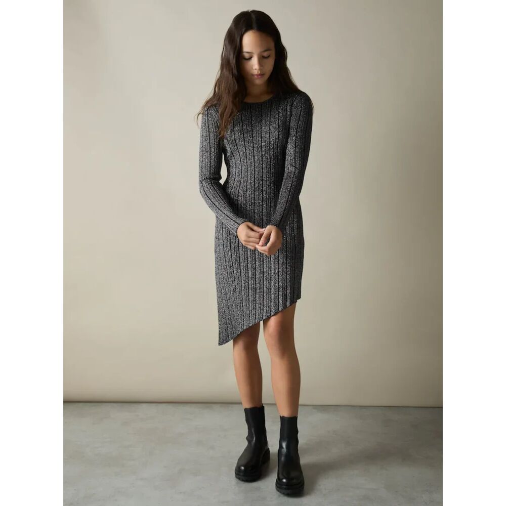 Reiss Kids Jayden Metallic Ribbed Asymmetric Dress in Black size 12-13 yr